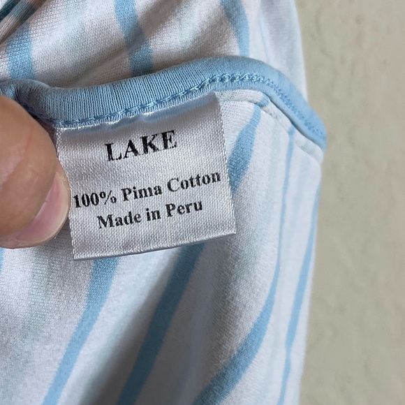 LAKE Pima Cotton Striped Pajama Top Short Sleeve in Blue Size Small - Picture 5 of 6